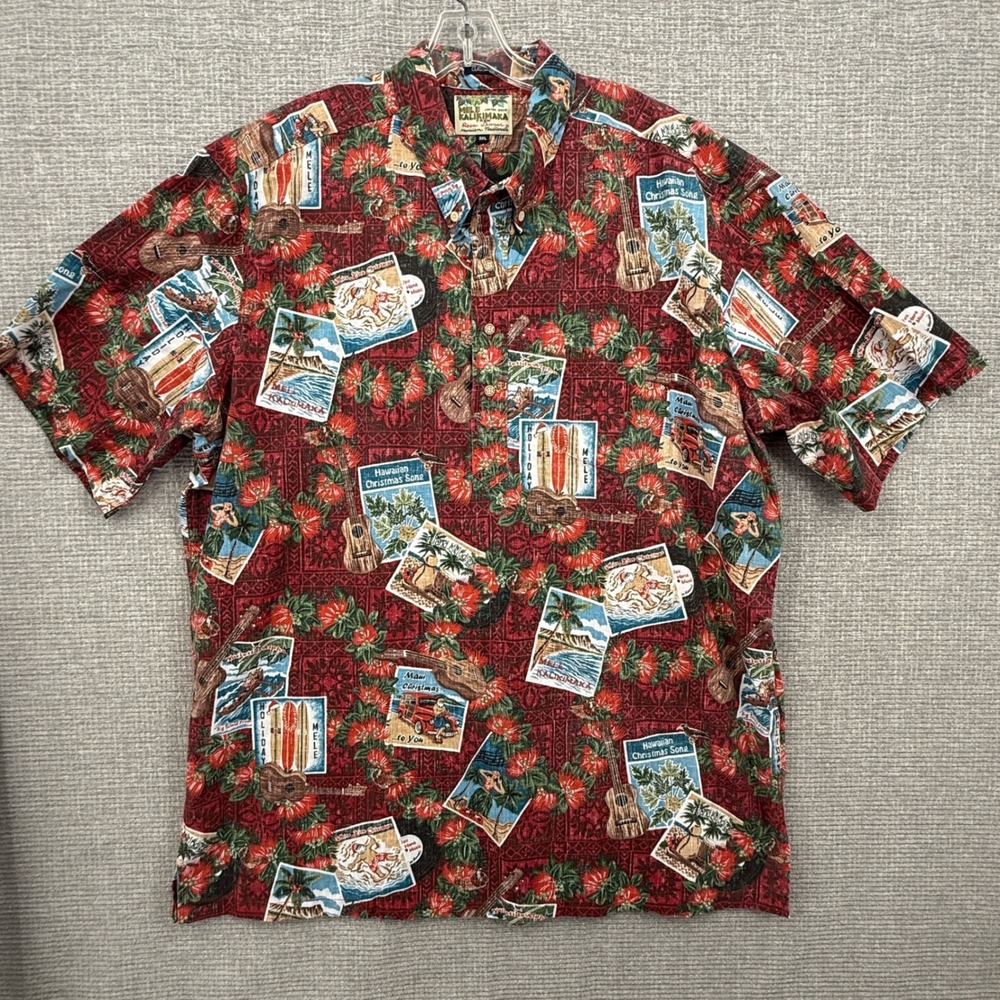 2017 Reyn Spooner Shirt Mele Kalikimaka 3XL Hawaiian Christmas Postcard Red